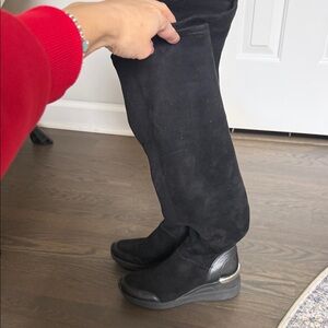 Michael Kors Black Heeled leather Boots with Silver Accent